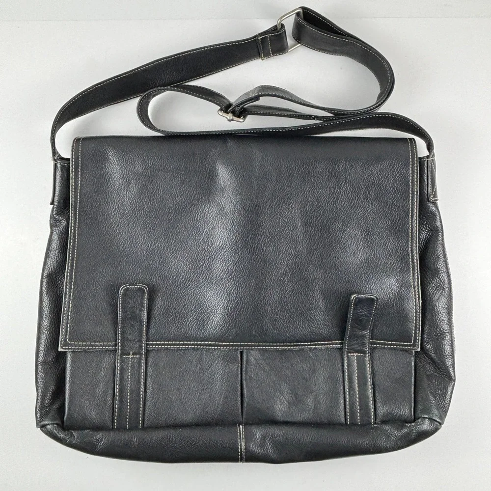 Latico Messenger Bag Unisex Large Black Leather Crossbody Work Laptop